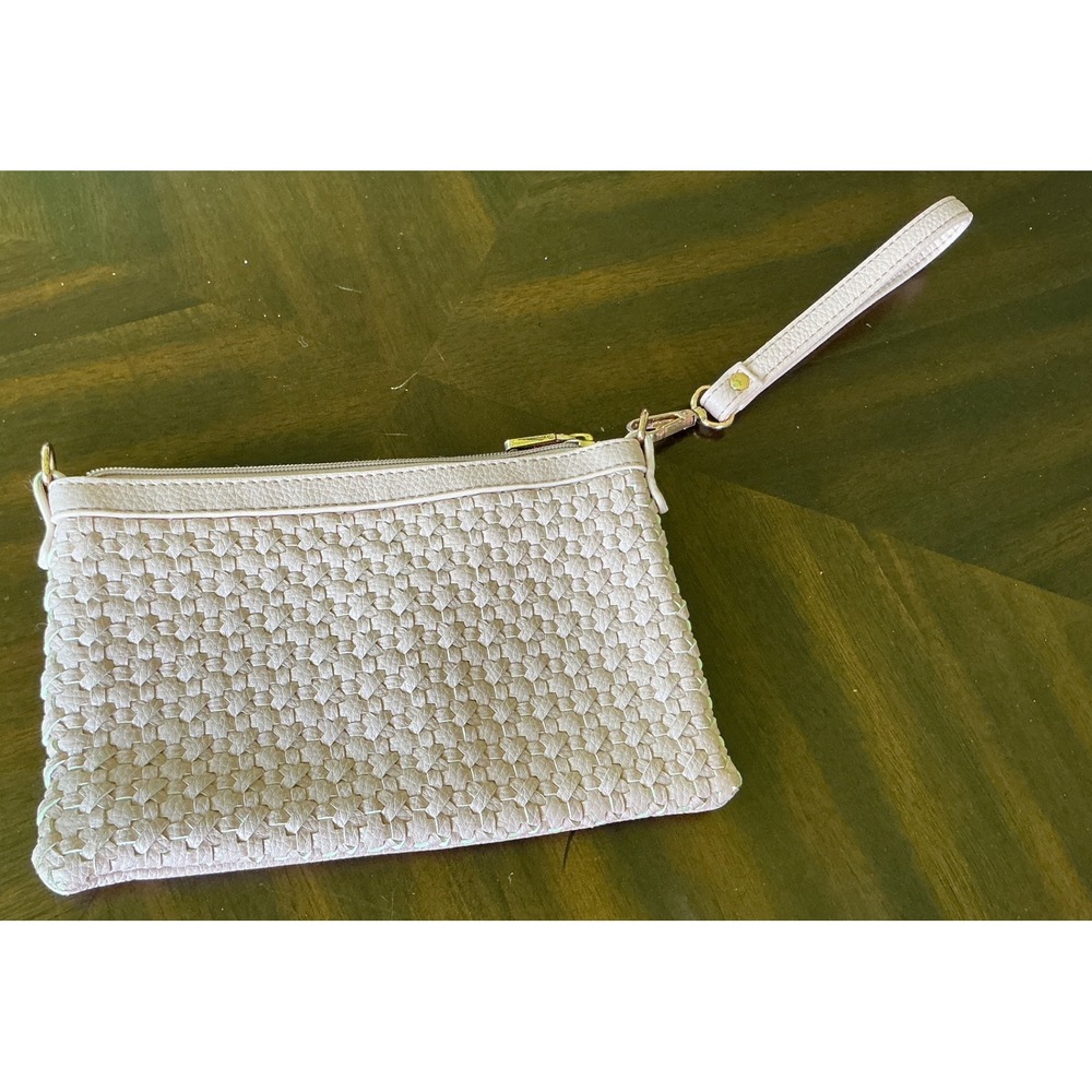 Charming Charlie Pink Woven Wristlet Pouch Bag Rose Gold Hardware Small Clutch